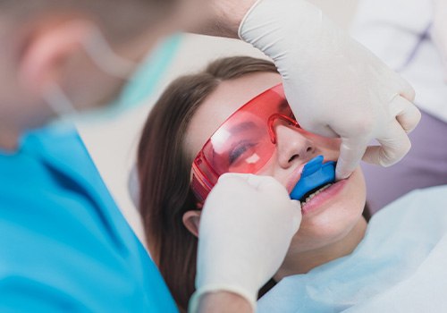 A patient getting fluoride treatment