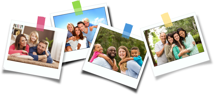 Collage of photos of families