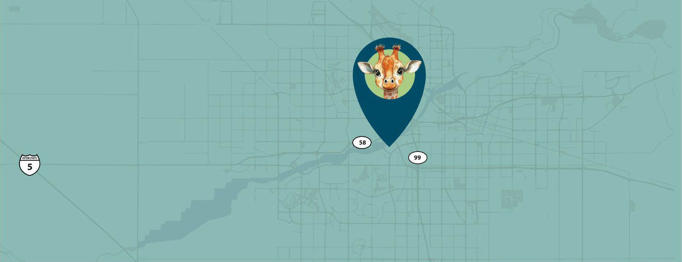 Map showing the location of Purdy Pediatric Dentistry in Bakersfield